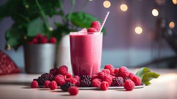 AI generated Fresh raspberry juice on the table AI Generative photo