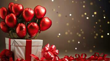 AI generated Luxury gift box with balloon and rose flower AI Generative photo