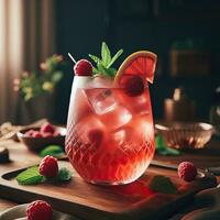 AI generated Strawberry cocktail with mint leaves AI Generative photo