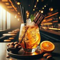 AI generated fresh orange cocktail with chocolate photo
