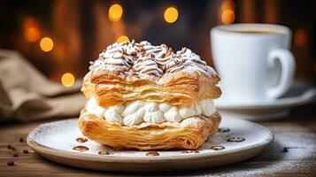 AI generated Creamy pastry with puff cream AI Generative photo