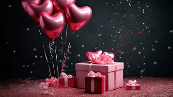 AI generated luxury gift box with heart balloon AI Generative photo