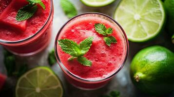 AI generated Fresh watermelon juice with mint leaf AI Generative photo