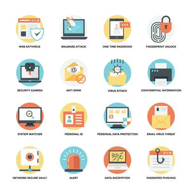 Online Protection Flat Vector Icons Set