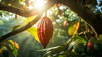 ai generado Fresco cacao Fruta con ligero exposición ai generativo foto