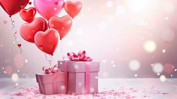 AI generated Luxury gift box with heart balloon AI Generative photo