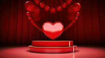 AI generated Portrait heart on the red podium with balloon AI Generative photo