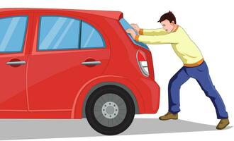 Man pushing car with his hands vector