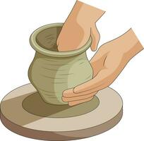 Person moulding clay and making pot vector