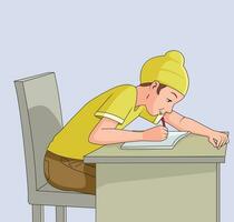 Sikh boy happily writing on copy vector