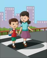 mother and boy walking on the footpath vector illustration