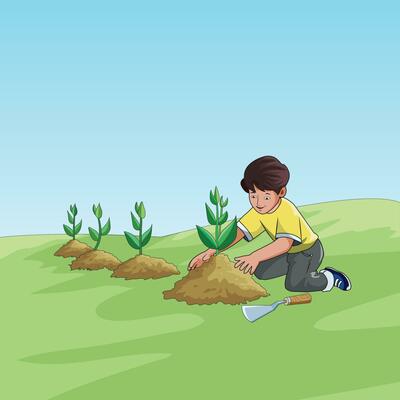 Happy boy planting trees illustration