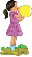 Girl blowing balloon vector illustration