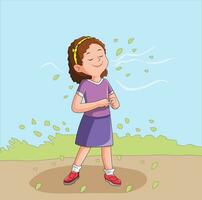 Girl smiling and breathing fresh air vector illustration