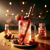 AI generated Strawberry cocktail with light exposure AI Generative photo