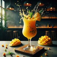 AI generated Splash mango juice with light exposure AI Generative photo