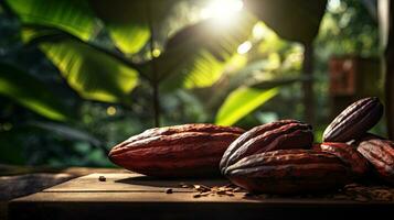 ai generado Fresco cacao Fruta con ligero exposición ai generativo foto