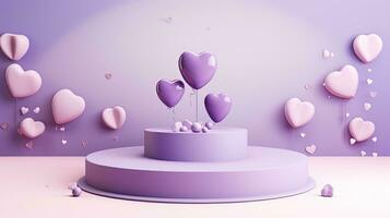 AI generated Purple podium mockup with heart balloon AI Generative photo
