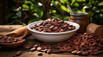 AI generated Portrait cocoa bean on the bowl with light exposure AI Generative photo