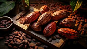 ai generado retrato cacao Fruta con ligero exposición ai generativo foto