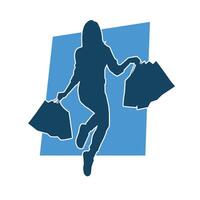 Silhouette of a slim young woman carrying shopping bags. vector