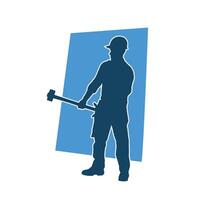 Silhouette of a worker in action pose using his sledge hammer tool. vector