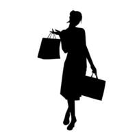 Silhouette of a slim young woman carrying shopping bags. vector