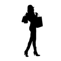 Silhouette of a slim young woman carrying shopping bags. vector