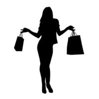 Silhouette of a slim young woman carrying shopping bags. vector