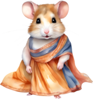 ai generiert ein süß Hamster im das Sari. png