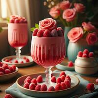 AI generated Smoothie raspberry dessert on the table AI Generative photo