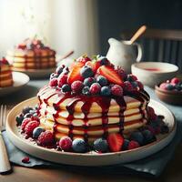 AI generated Delicious pan cake with berry topping AI Generative photo