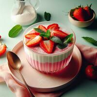 AI generated Strawberry pudding with mint leaves AI Generative photo