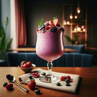 AI generated Smoothie raspberry milk dessert AI Generative photo