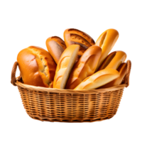 AI generated Breads in a Basket Isolated on Transparent Background png