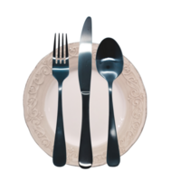 Serving plate with fork, knife, spoon- png