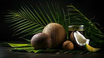AI generated Fresh coconut fruit with leaf AI Generative photo