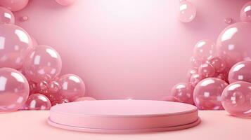 AI generated Luxury pink podium with pink balloon AI Generative photo