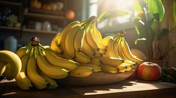 AI generated Portrait banana on the table with light exposure AI Generative photo