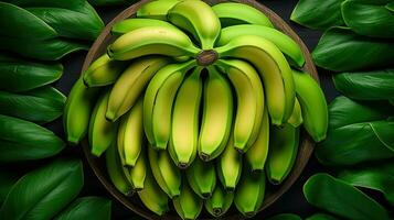 AI generated Portrait green banana with leaf AI Generative photo