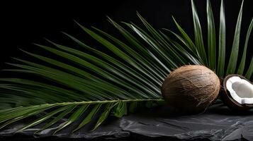 AI generated Fresh coconut fruit with leaf AI Generative photo