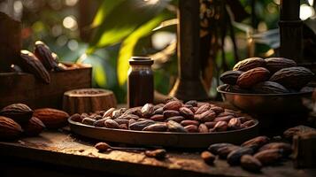 AI generated Portrait cocoa bean on the bowl with light exposure AI Generative photo