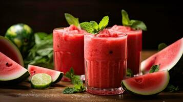 AI generated Fresh watermelon juice with mint leaf AI Generative photo