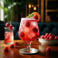 AI generated Fresh raspberry drink on the table AI Generative photo