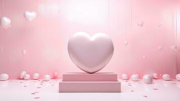 AI generated Pink heart balloon on the podium AI Generative photo