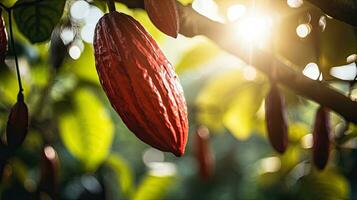 ai generado Fresco cacao Fruta con ligero exposición ai generativo foto