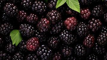 AI generated Top view fresh black berry with leaf AI Generative photo