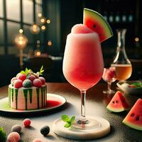 AI generated Watermelon juice with cup cake AI Generative photo