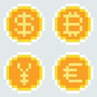 pixel currency icons set vector