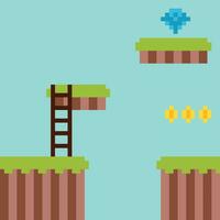 pixel game with a ladder scene adventure game vector